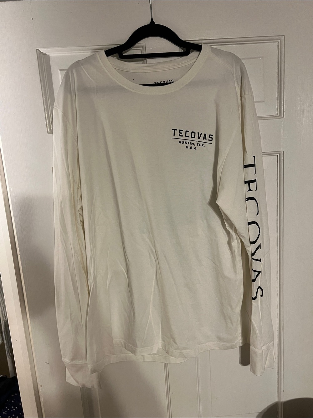 Tecovas White Long Sleeve Logo Tee with Sleeve Branding Sz Large